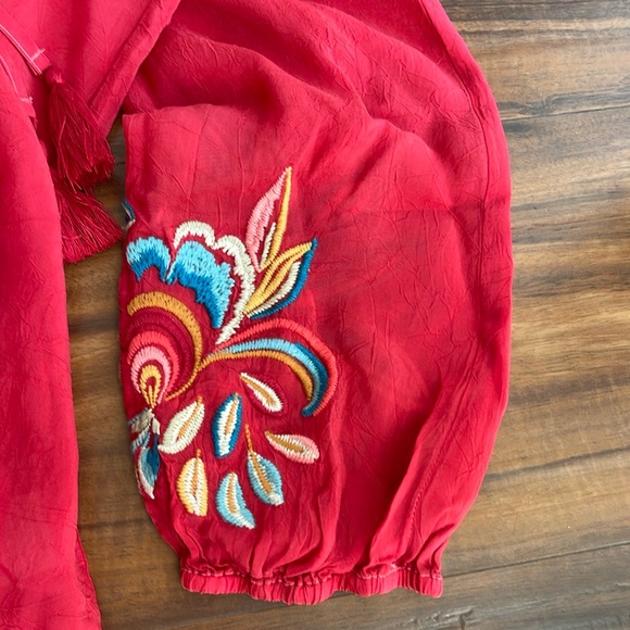 New Johnny Was Zadonia Floral Tassel Tie Blouse - Picture 7 of 16